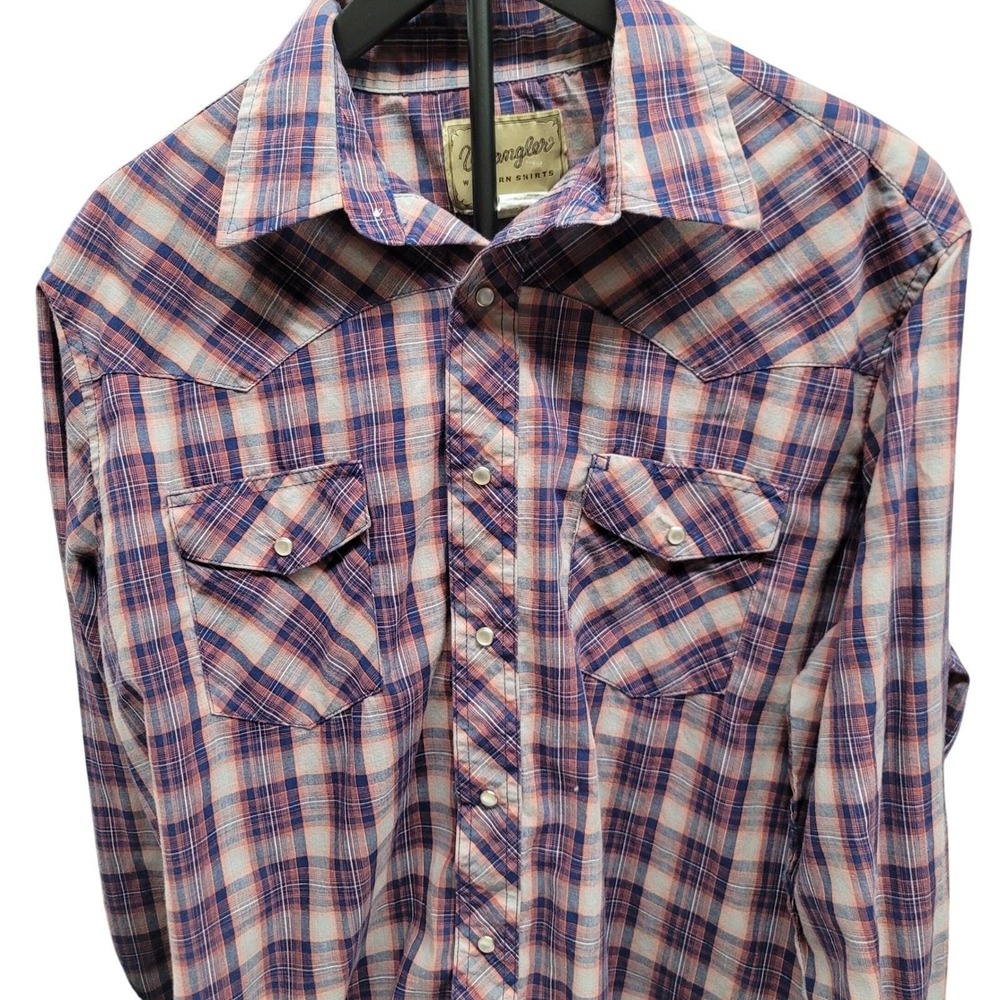 Wrangler Western Shirts Mens XL Plaid Snap‎ Button Long Sleeve Western Outdoor